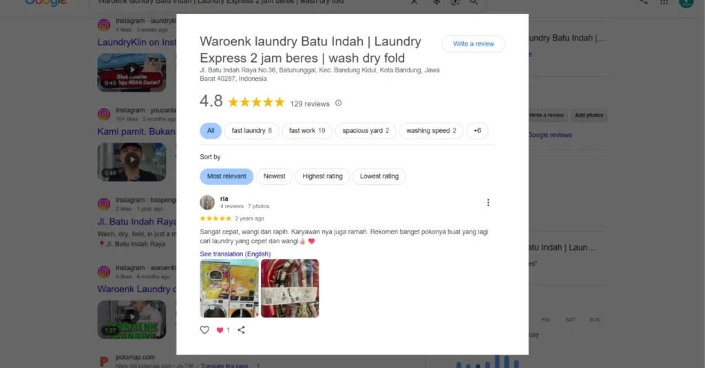 Ulasan pelanggan di Google Maps
